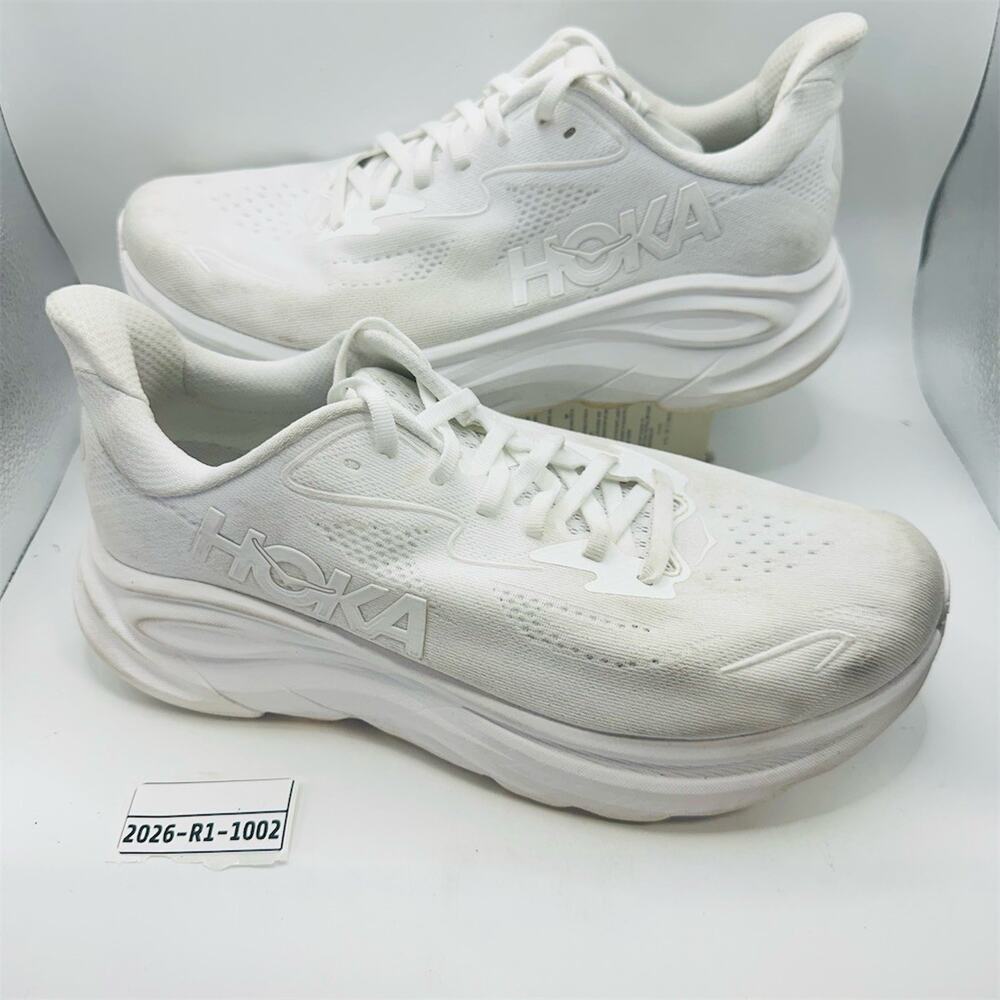 HOKA Clifton 10 Triple White Sneakers | Womens Size 10 2E Extra Wide | EUC